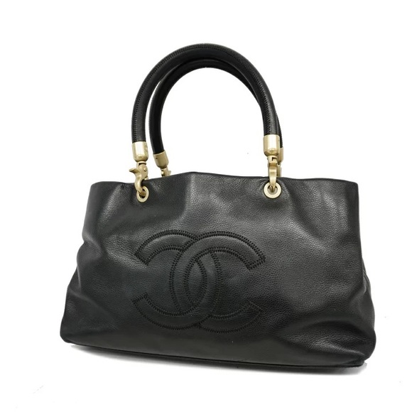 Authentic CHANEL LAMBSKIN black shopper tote